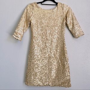 Love Tease Gold Sequin 3/4 sleeve Bodycon Dress